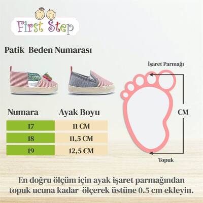 First Step Kedi Nakışlı Çizgili Patik - Kırmızı 3-7 Ay / No.17 - 4