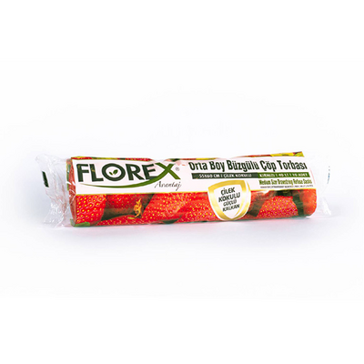 Florex 402 Büzgülü Orta Boy Çöp Torbası Çilek Kokulu 55x60 10'lu - Florex