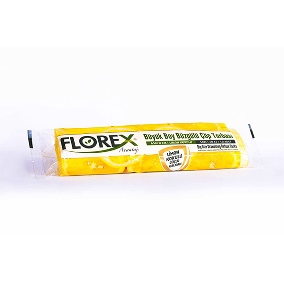 Florex 501 Büzgülü Büyük Boy Çöp Torbası Limon Kokulu 65x70 10'lu - 1