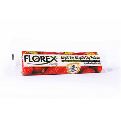 Florex - Florex 502 Büzgülü Büyük Boy Çöp Torbası Çilek Kokulu 65x70 10'lu