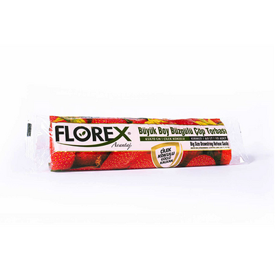 Florex 502 Büzgülü Büyük Boy Çöp Torbası Çilek Kokulu 65x70 10'lu - Florex