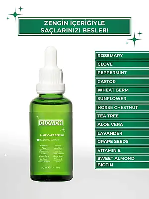 GLOWON Biberiye ve 27 Doğal Yağ İçeren Saç Dökülmesine Karşı Onarıcı Saç Bakım Serumu 50ml - GLOWON (1)