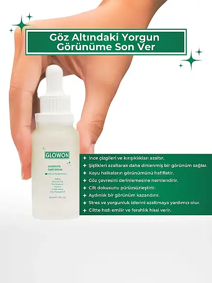 GLOWON Göz Altı Bakım Serumu | VEGAN İçerikli Peptit, Kafein ve Hyaluronik Asit İçeren Koyu Halka & Şişlik Karşıtı 30ml - 3