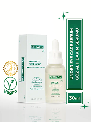 GLOWON Göz Altı Bakım Serumu | VEGAN İçerikli Peptit, Kafein ve Hyaluronik Asit İçeren Koyu Halka & Şişlik Karşıtı 30ml - GLOWON