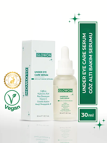 GLOWON Göz Altı Bakım Serumu | VEGAN İçerikli Peptit, Kafein ve Hyaluronik Asit İçeren Koyu Halka & Şişlik Karşıtı 30ml - 1