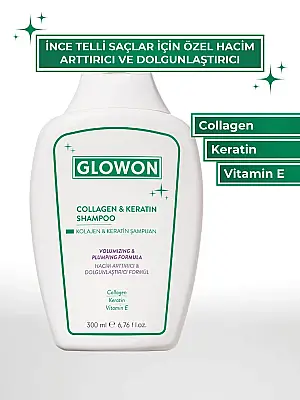 GLOWON Kolajen ve Keratin İçeren Hacim Artırıcı ve Güçlendirici Şampuan 300ml - 1