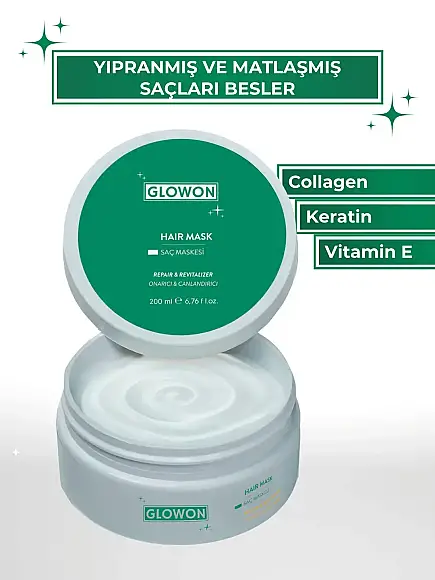 GLOWON Sülfatsız ve Parabensiz Onarıcı Saç Maskesi 250ml - Kuru ve Yıpranmış Saçlar İçin - 1