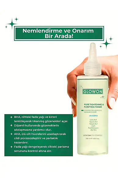 GLOWON Vegan Arındırıcı Tonik | İçerikli AHA BHA Gözenek Sıkılaştırıcı ve Siyah Nokta Karşıtı 200ml - 4