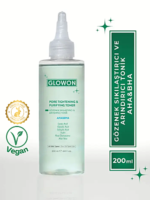 GLOWON Vegan Arındırıcı Tonik | İçerikli AHA BHA Gözenek Sıkılaştırıcı ve Siyah Nokta Karşıtı 200ml - GLOWON
