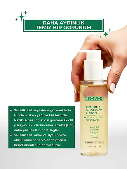 GLOWON Vegan Salisilik Asit (BHA) İçeren Arındırıcı ve Siyah Nokta Karşıtı Yüz Temizleme Jeli 150ml - 2