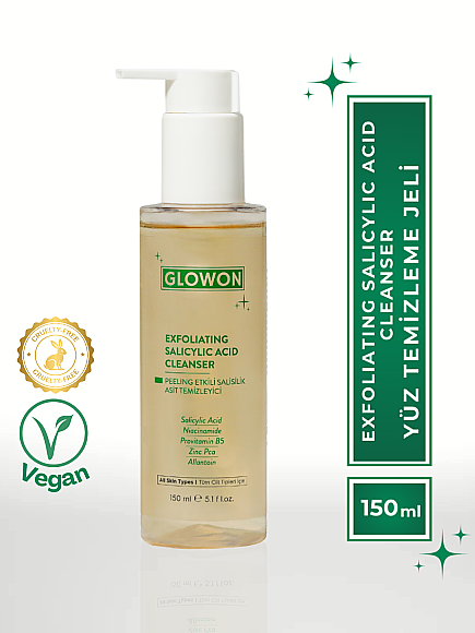 GLOWON Vegan Salisilik Asit (BHA) İçeren Arındırıcı ve Siyah Nokta Karşıtı Yüz Temizleme Jeli 150ml - 1