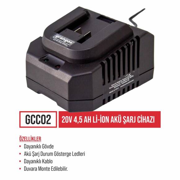 Grangos GCKIT204-F4 20V Kömürsüz Akülü Set – Darbeli Matkap, Somun Sıkma, Avuç Taşlama, Kırıcı Delici – 4×5.0Ah Akü, Hızlı Şarj, Çanta, Aksesuar Hediyeli - 4