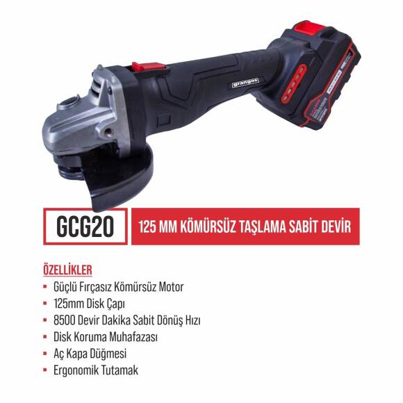 Grangos GCKIT204-F4 20V Kömürsüz Akülü Set – Darbeli Matkap, Somun Sıkma, Avuç Taşlama, Kırıcı Delici – 4×5.0Ah Akü, Hızlı Şarj, Çanta, Aksesuar Hediyeli - 5