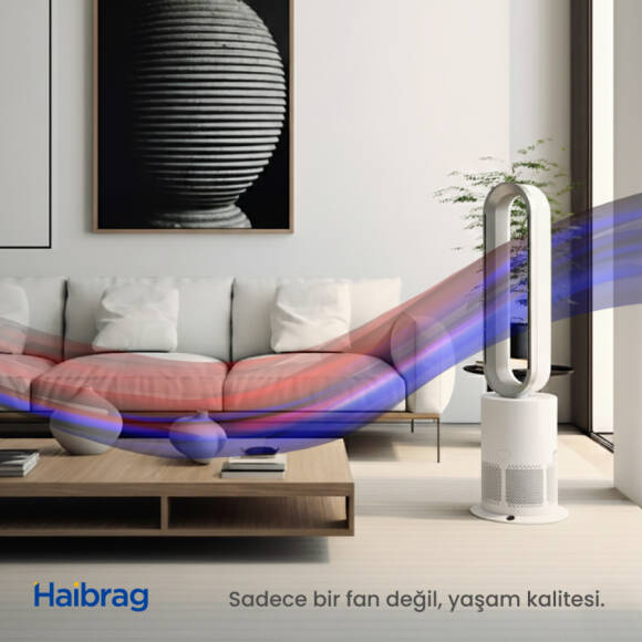Haibrag TP-09 PRO (4’ü 1 Arada) – Isıtma, Soğutma, Hava Temizleme Kanatsız Zemin Tipi Fan (Beyaz) - 7