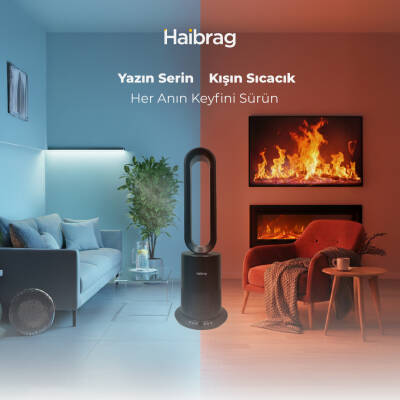 Haibrag TP-09 PRO (4’ü 1 Arada) – Isıtma, Soğutma, Hava Temizleme Kanatsız Zemin Tipi Fan (Siyah) - 4