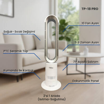 Haibrag TP-18 PRO – Sıcak & Soğuk Kanatsız Zemin Tipi Fan (Beyaz) - 5