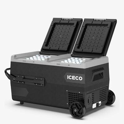 ICECO K75D 12/24Volt 75 Litre Akülü/Kablolu/ Çift Bölmeli Kompresörlü Tekerlekli Outdoor Oto Buzdolabı/Dondurucu (Akü Dahil Değildir) - Iceco