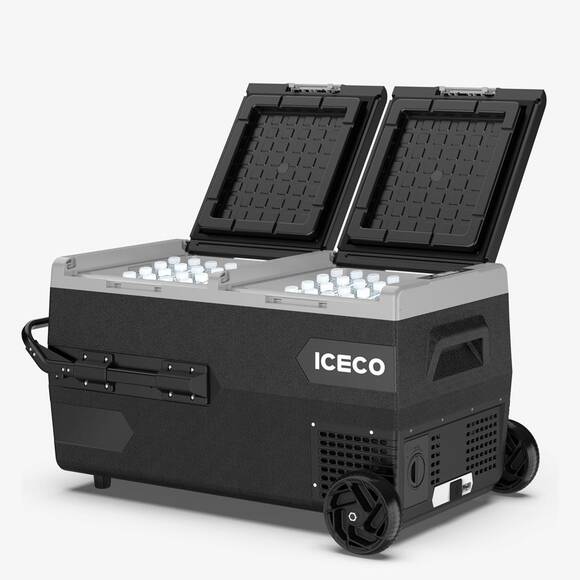 ICECO K75D 12/24Volt 75 Litre Akülü/Kablolu/ Çift Bölmeli Kompresörlü Tekerlekli Outdoor Oto Buzdolabı/Dondurucu (Akü Dahil Değildir) - 1