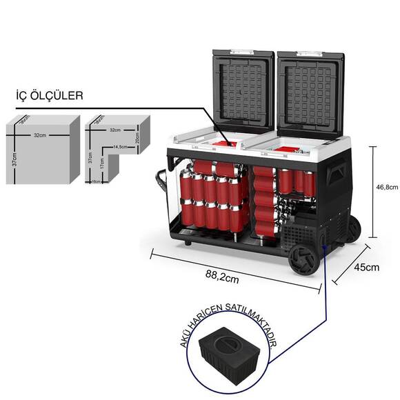 ICECO K75D 12/24Volt 75 Litre Akülü/Kablolu/ Çift Bölmeli Kompresörlü Tekerlekli Outdoor Oto Buzdolabı/Dondurucu (Akü Dahil Değildir) - 5