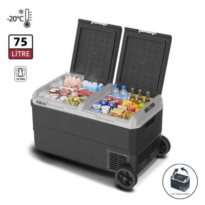 ICECO MCD75D 12/24Volt 75 Litre Kompresörlü Çift Bölmeli Tekerlekli Outdoor Oto Buzdolabı/Dondurucu - ICECO