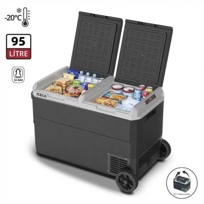 ICECO MCD95D 12/24Volt 95 Litre Kompresörlü Çift Bölmeli Tekerlekli Outdoor Oto Buzdolabı/Dondurucu - ICECO