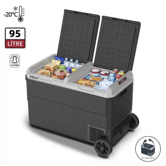 ICECO MCD95D 12/24Volt 95 Litre Kompresörlü Çift Bölmeli Tekerlekli Outdoor Oto Buzdolabı/Dondurucu - 1