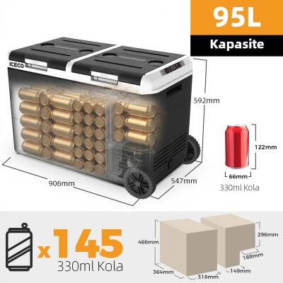 ICECO MCD95D 12/24Volt 95 Litre Kompresörlü Çift Bölmeli Tekerlekli Outdoor Oto Buzdolabı/Dondurucu - 5