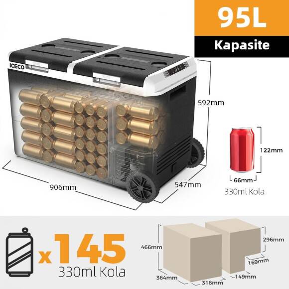 ICECO MCD95D 12/24Volt 95 Litre Kompresörlü Çift Bölmeli Tekerlekli Outdoor Oto Buzdolabı/Dondurucu - 5