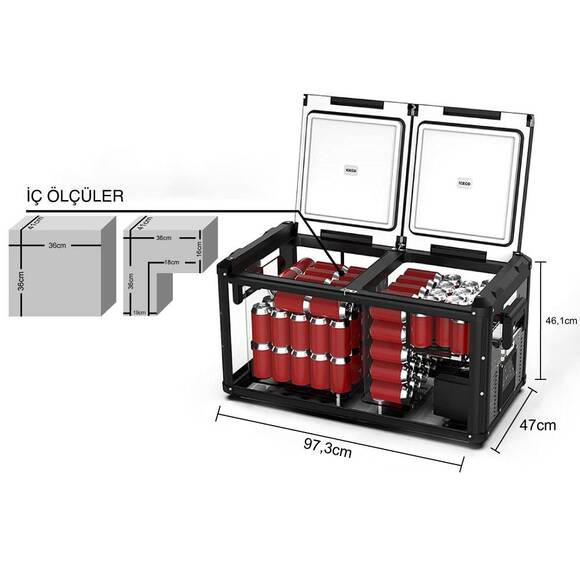 ICECO VL90PROD 12/24Volt 220Volt 90 Litre Çift Bölmeli Outdoor Kompresörlü Oto Buzdolabı/Dondurucu - 5