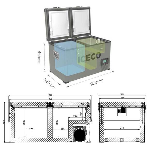 ICECO YCD90 12/24Volt 220Volt 90 Litre Çift Bölmeli Outdoor Kompresörlü Oto Buzdolabı/Dondurucu - 5