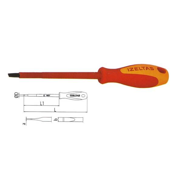 İzeltaş 4140174100 1000V İzoleli Elektrikçi Düz Uçlu Tornavida 4x100 - 1