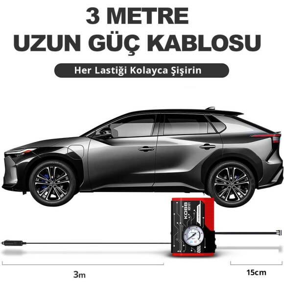 KOBB KB101 12Volt 100 PSI Analog Göstergeli Lastik Şişirme Hava Pompası - 8