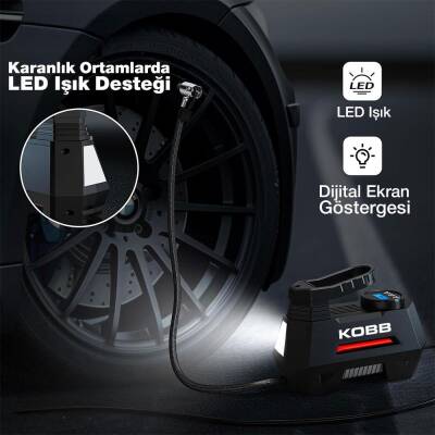KOBB KB180 12Volt 150 PSI Ayarlanabilir Dijital Basınç Göstergeli Lastik Şişirme Pompası - 3