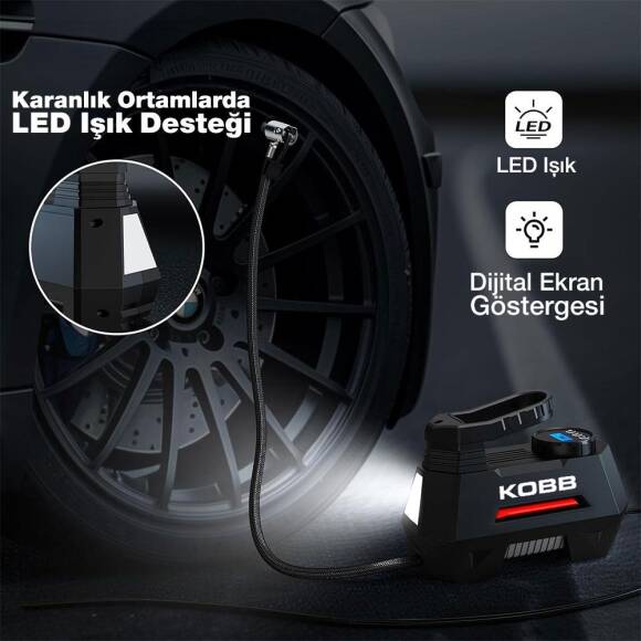 KOBB KB180 12Volt 150 PSI Ayarlanabilir Dijital Basınç Göstergeli Lastik Şişirme Pompası - 3