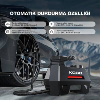 KOBB KB180 12Volt 150 PSI Ayarlanabilir Dijital Basınç Göstergeli Lastik Şişirme Pompası - 5