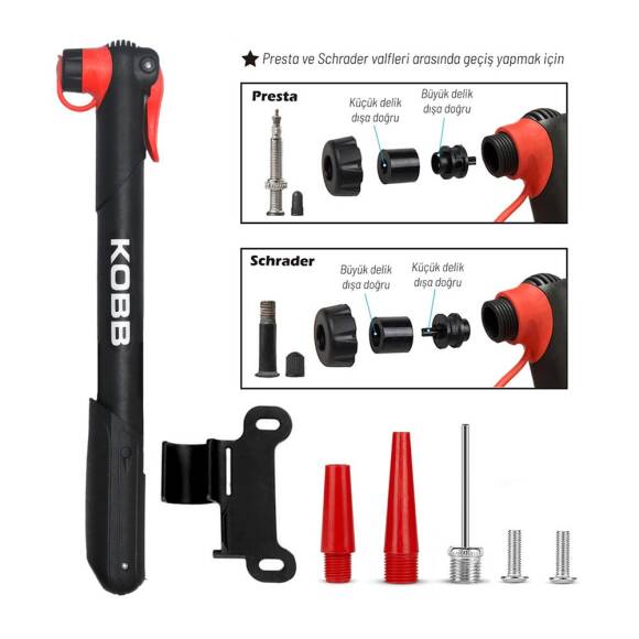 KOBB KB21 87 PSI Bisiklet Lastik Şişirme Taşınabilir Mini El Pompası + Bisiklet Montaj Aparatı - 2
