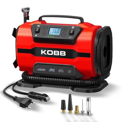 KOBB KB301 12Volt 220Volt 150 PSI Ayarlanabilir Dijital Basınç Göstergeli Lastik ve Yatak Şişirme Pompası - KOBB (1)