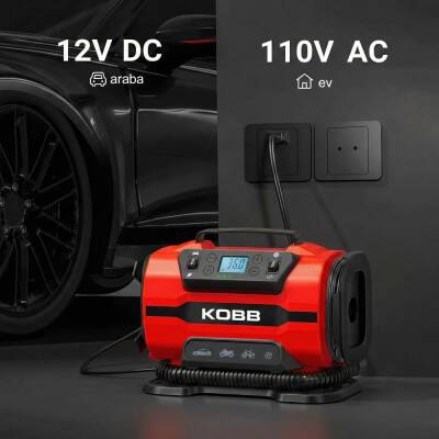 KOBB KB301 12Volt 220Volt 150 PSI Ayarlanabilir Dijital Basınç Göstergeli Lastik ve Yatak Şişirme Pompası - 3