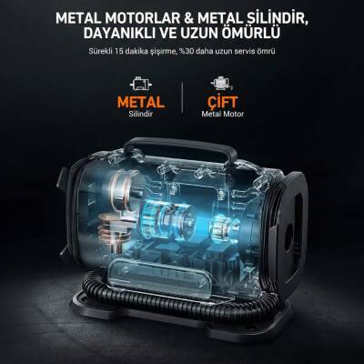 KOBB KB301 12Volt 220Volt 150 PSI Ayarlanabilir Dijital Basınç Göstergeli Lastik ve Yatak Şişirme Pompası - 8