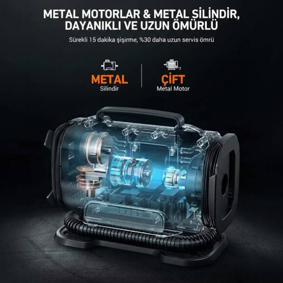 KOBB KB301 12Volt 220Volt 150 PSI Ayarlanabilir Dijital Basınç Göstergeli Lastik ve Yatak Şişirme Pompası - 8