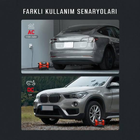 KOBB KB301 12Volt 220Volt 150 PSI Ayarlanabilir Dijital Basınç Göstergeli Lastik ve Yatak Şişirme Pompası - 9