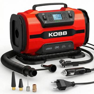 KOBB KB301 12Volt 220Volt 150 PSI Ayarlanabilir Dijital Basınç Göstergeli Lastik ve Yatak Şişirme Pompası - KOBB