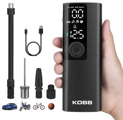 KOBB KB410 Şarjlı Li-ion 120 PSI Taşınabilir Dijital Basınç Göstergeli Led Aydınlatmalı Akıllı Lastik Şişirme Pompası - Kobb