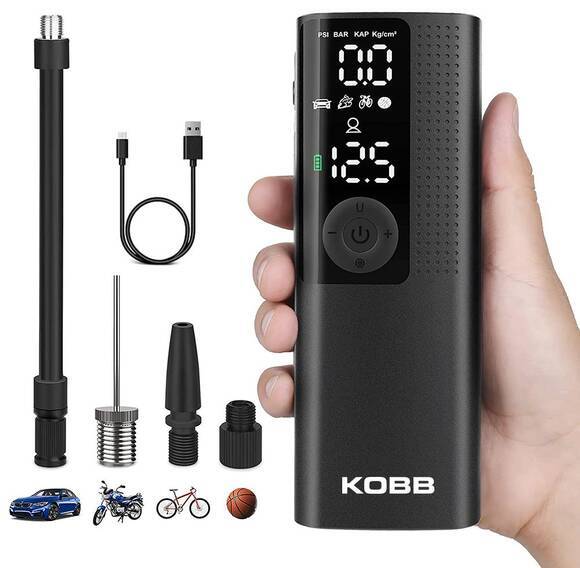 KOBB KB410 Şarjlı Li-ion 120 PSI Taşınabilir Dijital Basınç Göstergeli Led Aydınlatmalı Akıllı Lastik Şişirme Pompası - 1