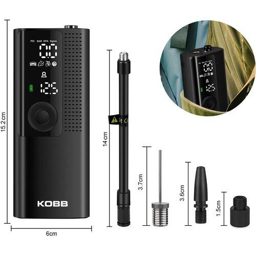 KOBB KB410 Şarjlı Li-ion 120 PSI Taşınabilir Dijital Basınç Göstergeli Led Aydınlatmalı Akıllı Lastik Şişirme Pompası