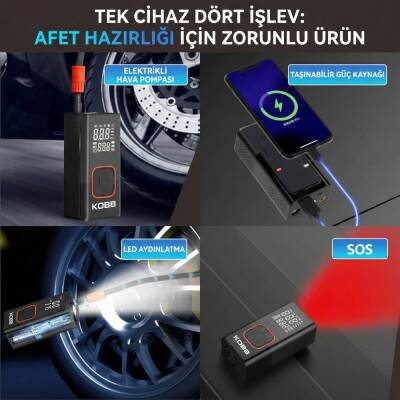 KOBB KB412 Li-ion Şarjlı 150 PSI Dijital Göstergeli Akıllı Lastik Şişirme Pompası+ Powerbank + SOS + Led Lamba - 3
