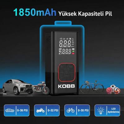 KOBB KB412 Li-ion Şarjlı 150 PSI Dijital Göstergeli Akıllı Lastik Şişirme Pompası+ Powerbank + SOS + Led Lamba - 6