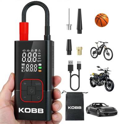 KOBB KB412 Li-ion Şarjlı 150 PSI Dijital Göstergeli Akıllı Lastik Şişirme Pompası+ Powerbank + SOS + Led Lamba - KOBB