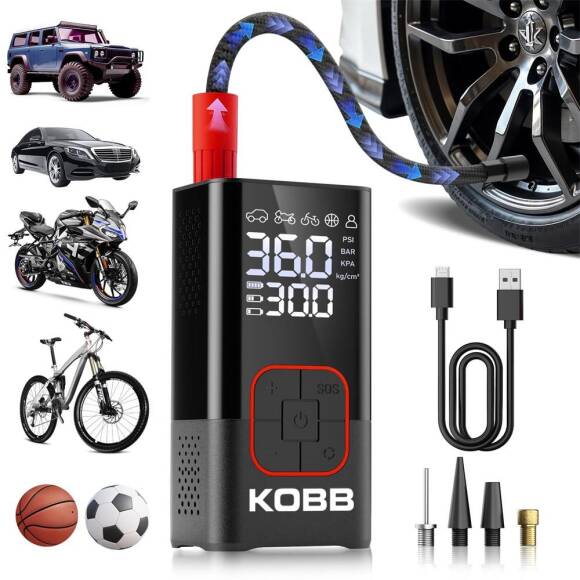 KOBB KB412 Li-ion Şarjlı 150 PSI Dijital Göstergeli Akıllı Lastik Şişirme Pompası+ Powerbank + SOS + Led Lamba - 2