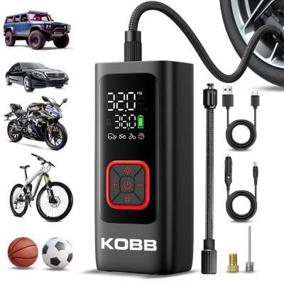 KOBB KB426 12V / Şarjlı Li-ion 150 PSI Dijital Göstergeli Akıllı Lastik Şişirme Pompası+ Powerbank + SOS + Led Lamba - KOBB (1)